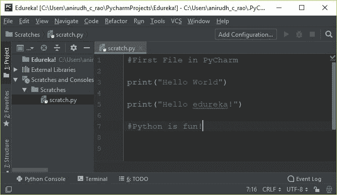 First Program - PyCharm Tutorial - Edureka