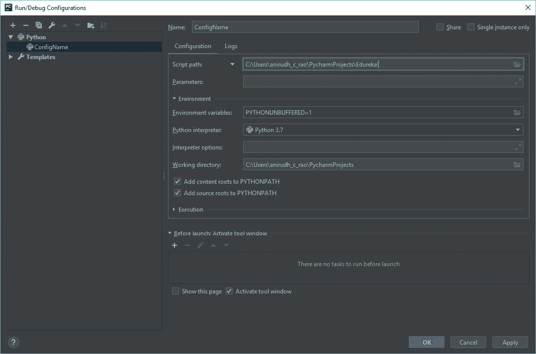 Adding configuration - Pycharm tutorial - Edureka
