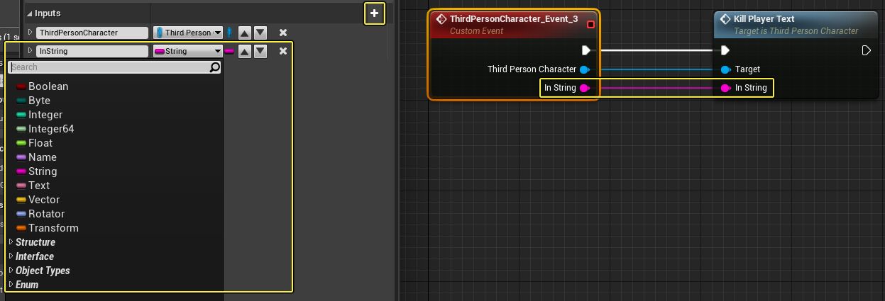sample list of parameters with parameter attached to event node