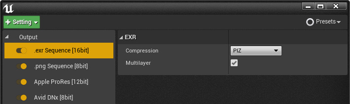 设置窗口中的输出格式