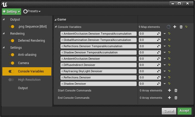 ray tracing denoiser console variable settings