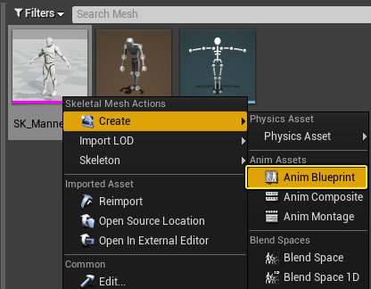 Create Animation Blueprint - Menu