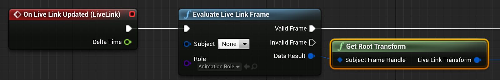 使用连接的输出评估Live Link Frame蓝图节点