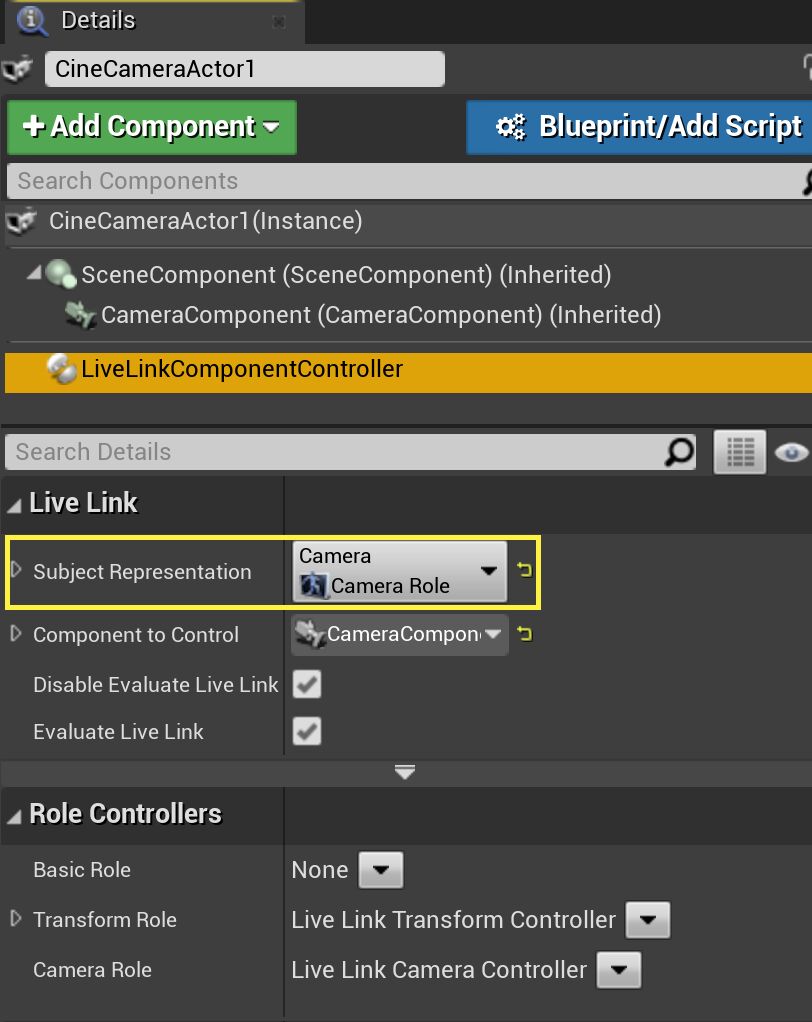 Live Link摄像机控制器