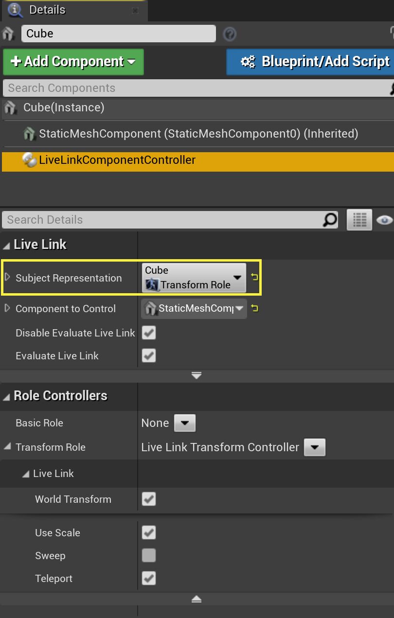 Live Link变换控制器