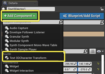 添加Text3DCharacterTransform组件