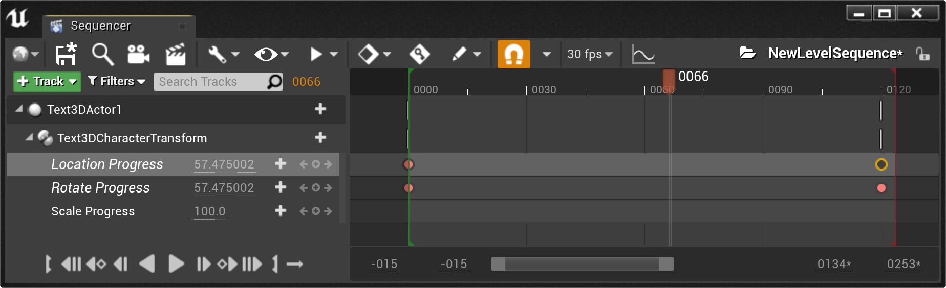 关卡序列中的动画进度设置