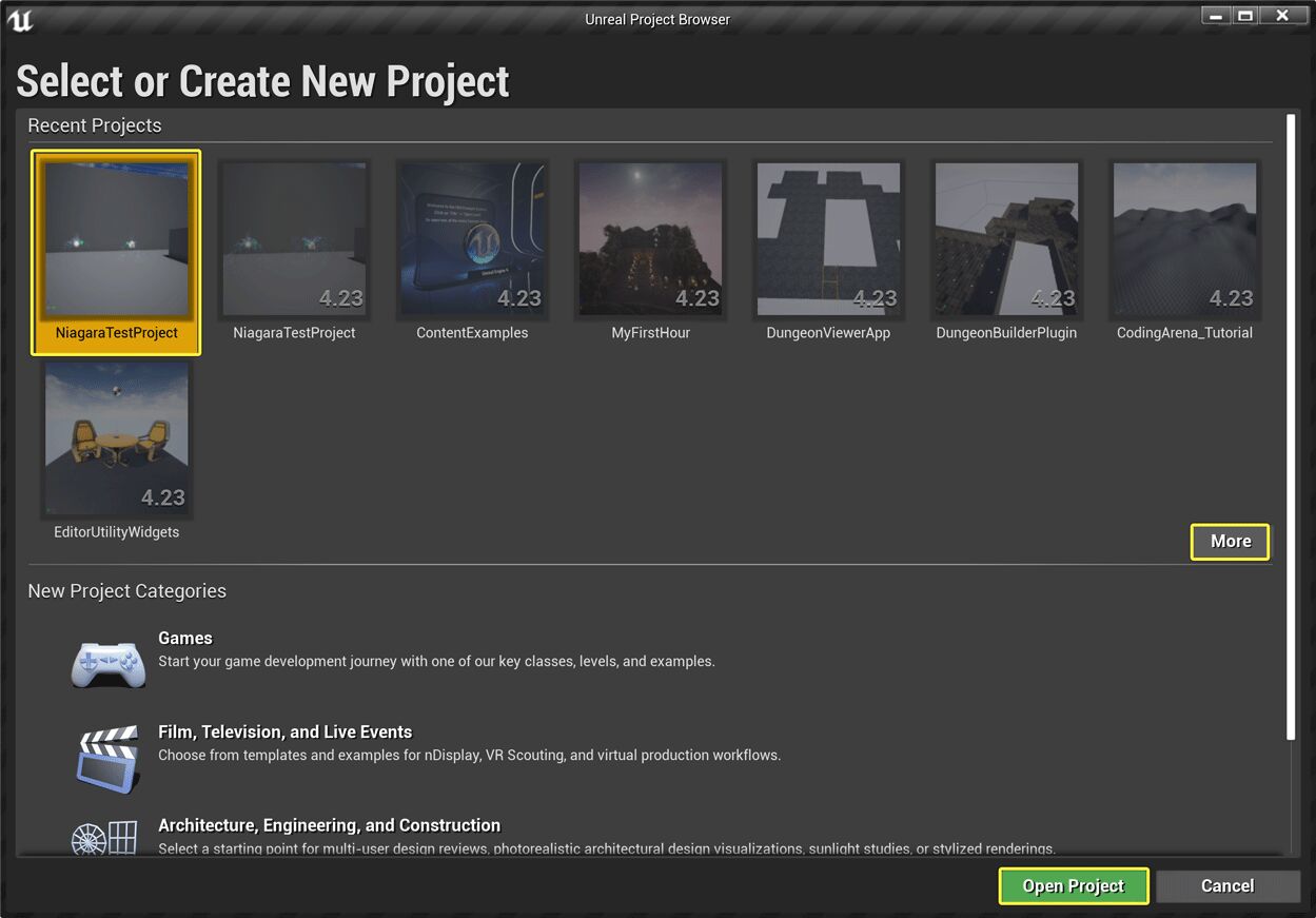 Unreal Project Browser