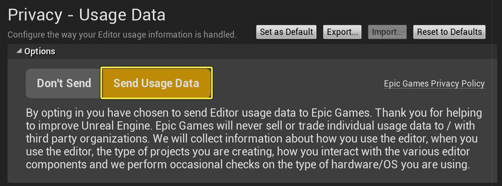 Usage Data Default Setting