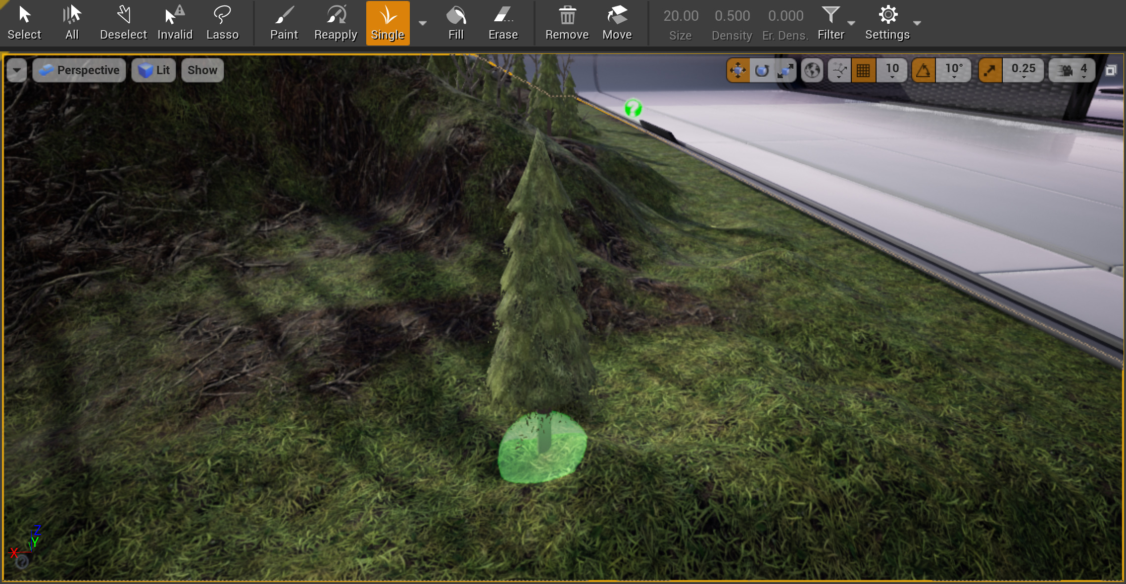 使用中的单独放置工具