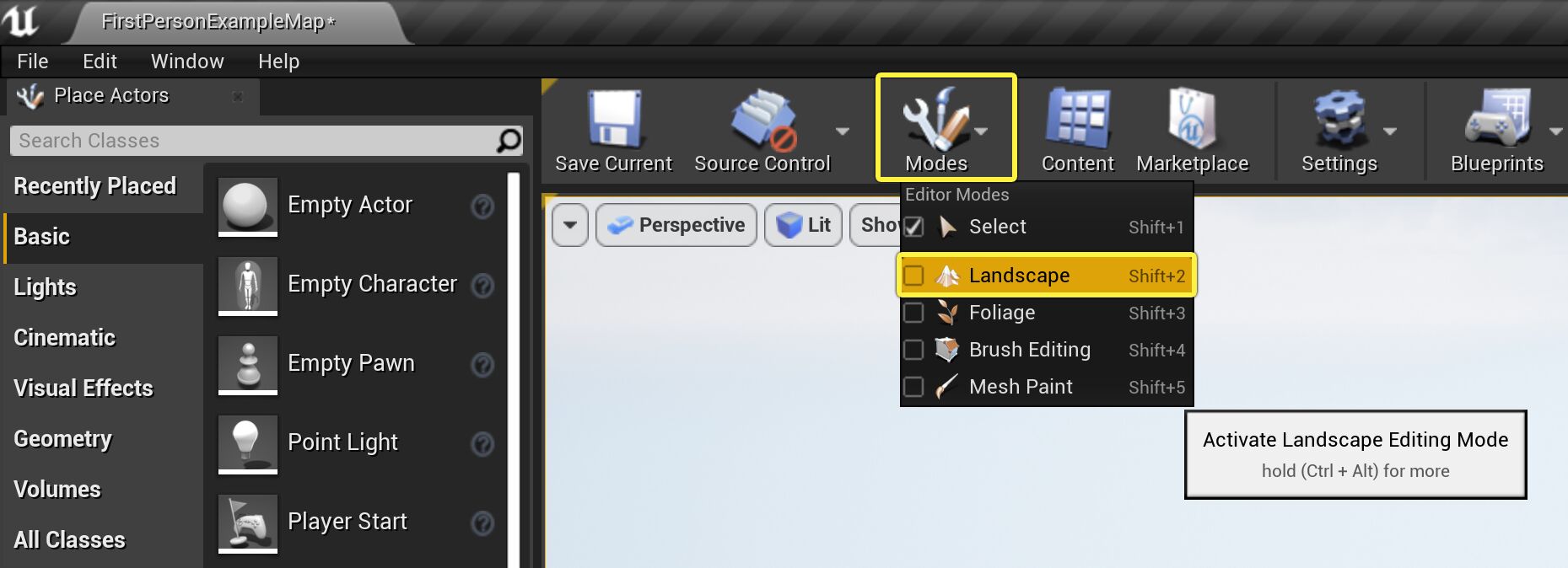 Landscape Modes Drop down