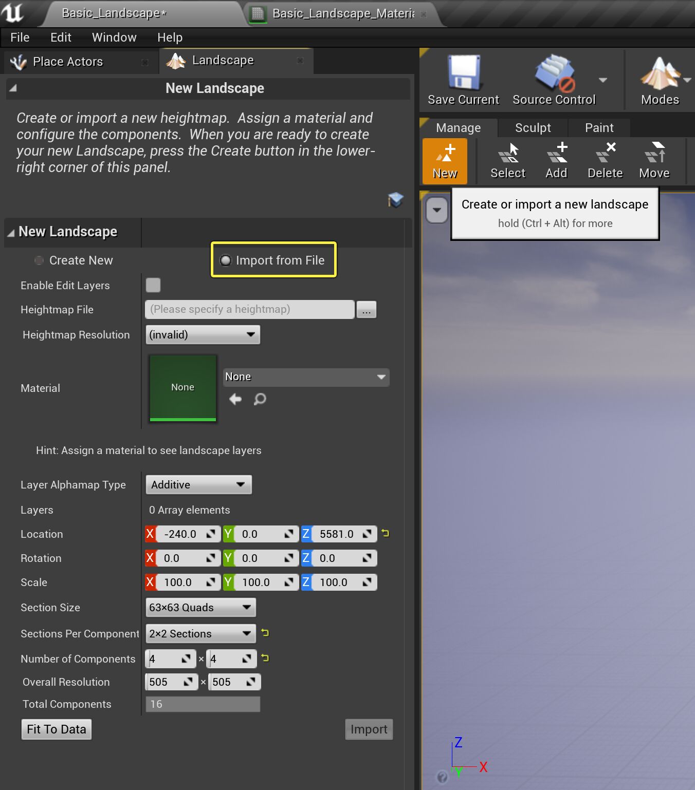 Image of Import from File option in the Landscape panel