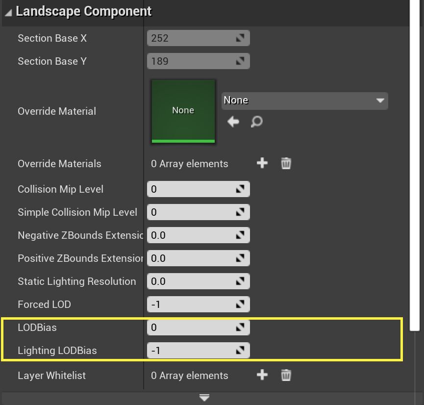 Changing ForcedLOD and LODBias in the Details panel