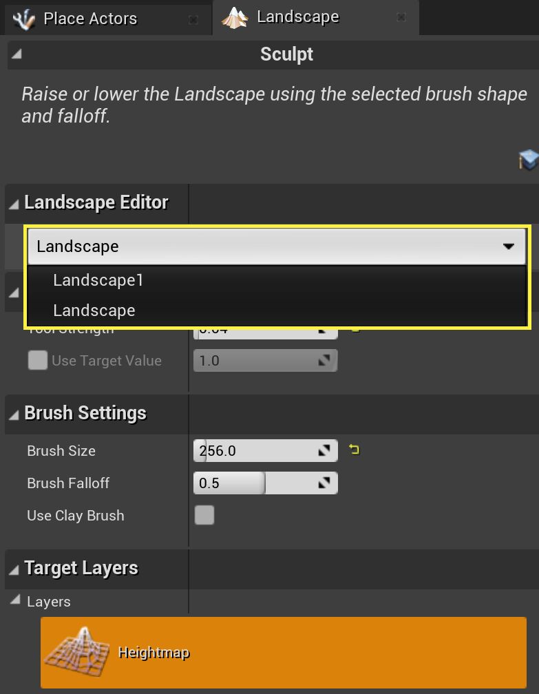 Image of the Landscape dropdown menu