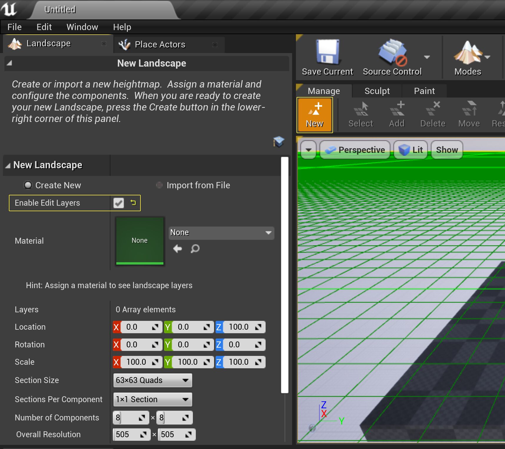 在新建地形时启用编辑图层