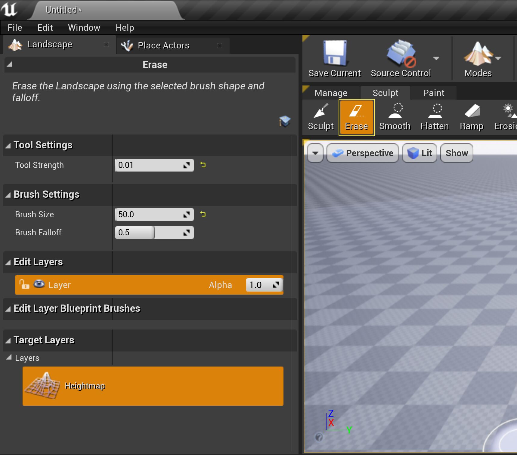 模式工具栏中的擦除工具