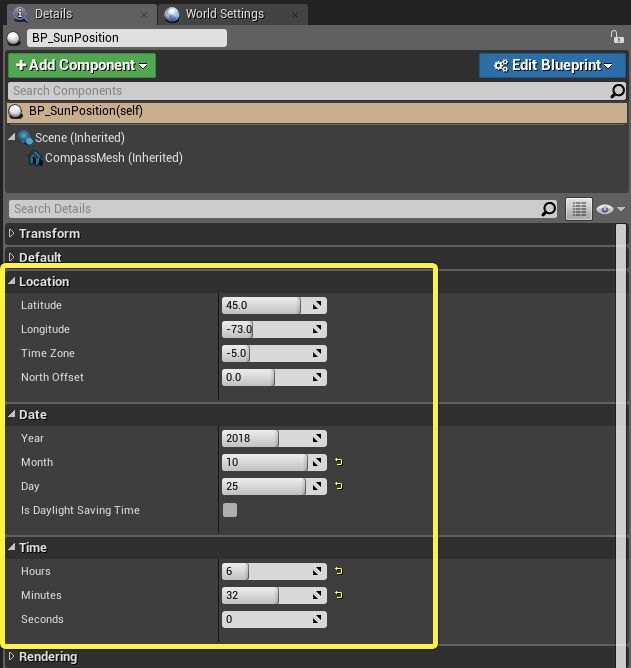 Set the location, date, and time