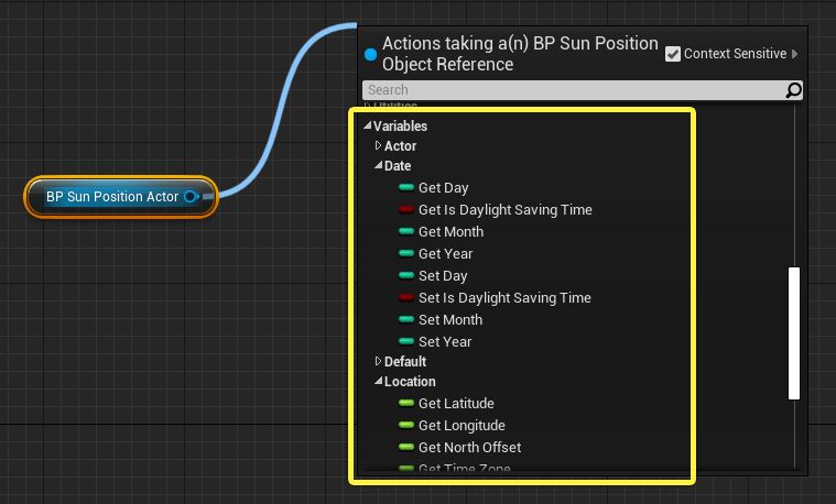 Get and Set API for the BP_SunPosition Actor