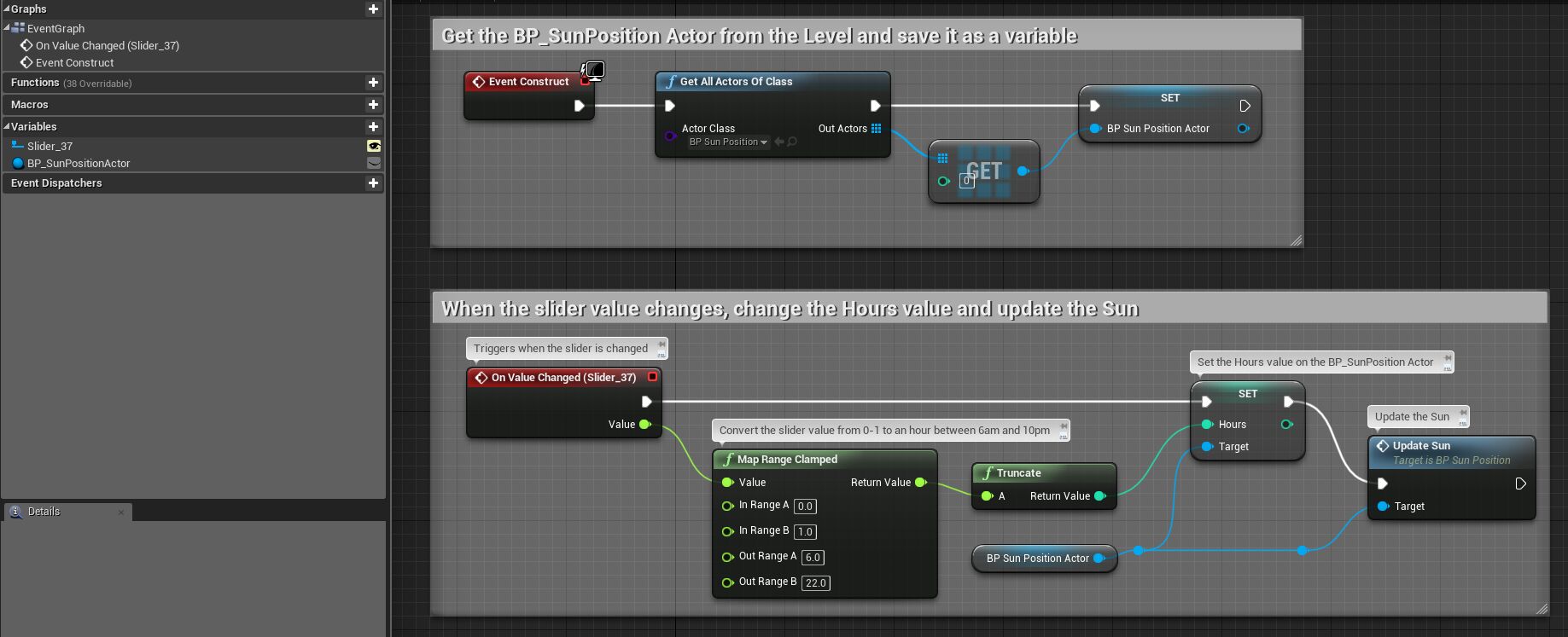 Example of changing the sun position at runtime
