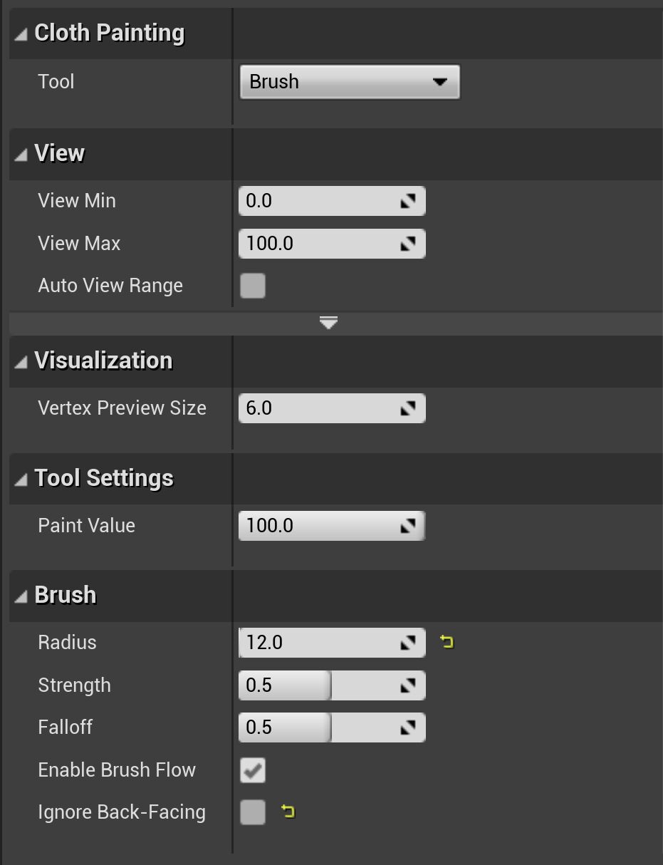 布料面板的下半部分（布料绘制分段中选中了笔刷）