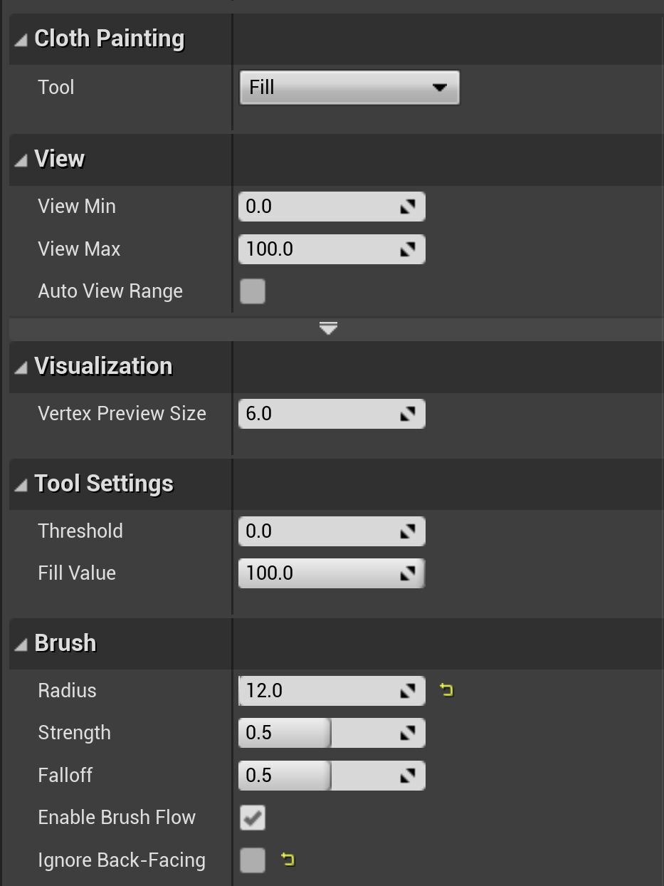 布料面板的下半部分（布料绘制分段中选中了填充）