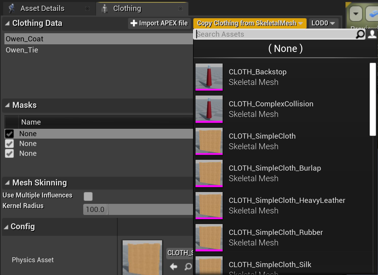 使用下拉菜单选择布料数据并复制