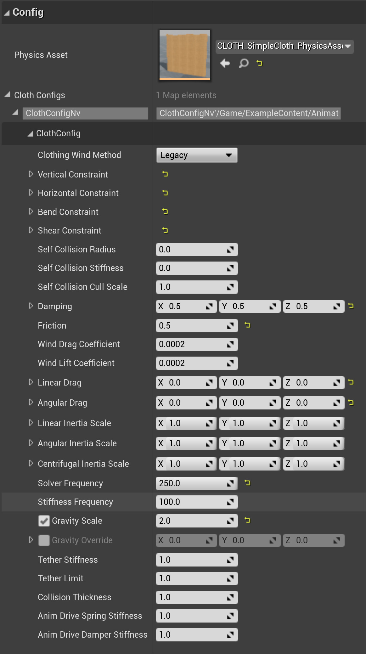 布料面板的配置属性