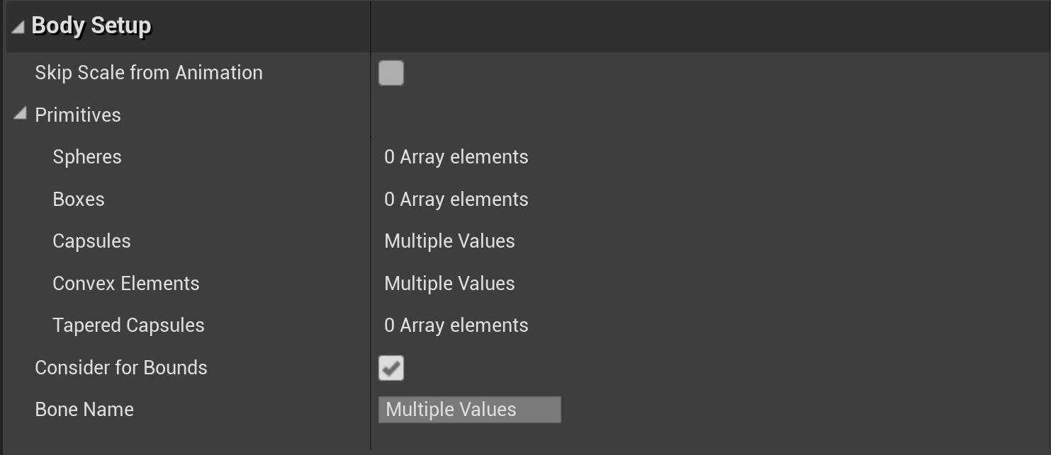 用于显示形体设置属性的物理形体细节面板