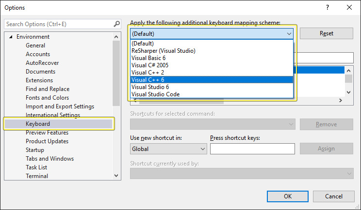 Filtered Keyboard Mapping List