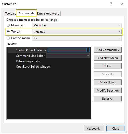 UnrealVS自定义工具栏