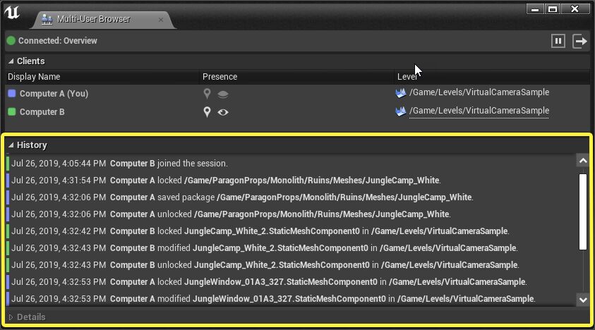 Session change history