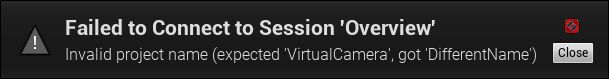 Failure to connect - invalid Project name