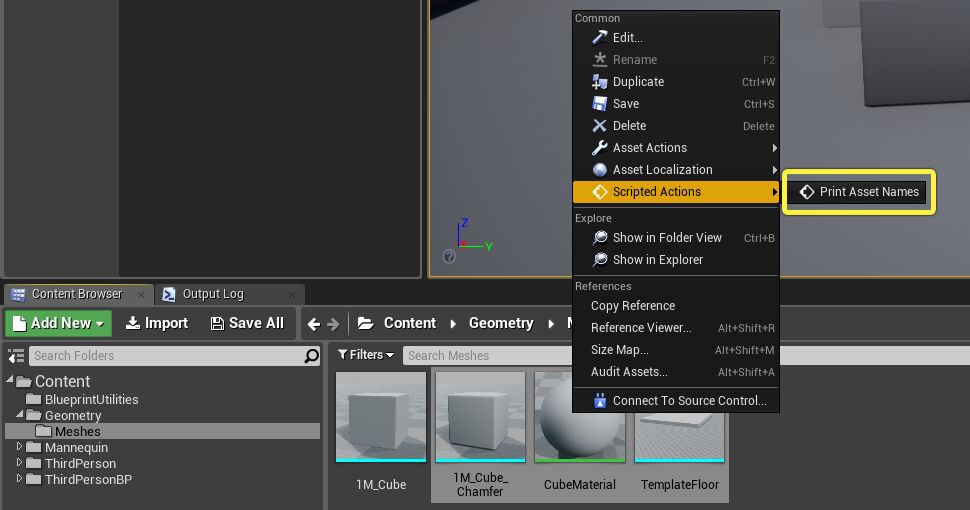 在选中资产上运行脚本化操作