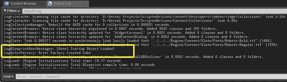 启动对象在输出日志中打印的行