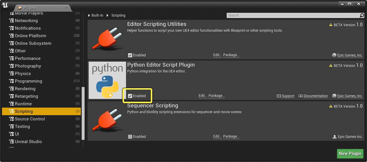 Enable the Python Editor Script Plugin