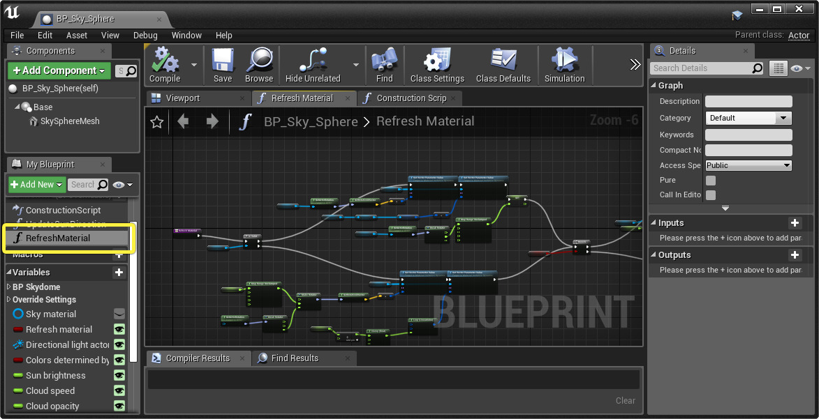 BP_SkySphere RefreshMaterial函数