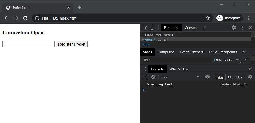 测试HTML/JavaScript页面的屏幕截图