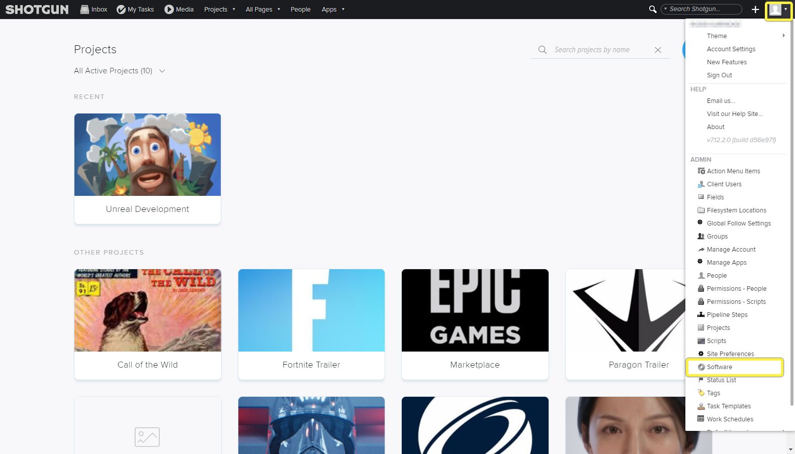 User menu | Software