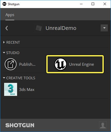 Shotgun Desktop中的虚幻快捷方式