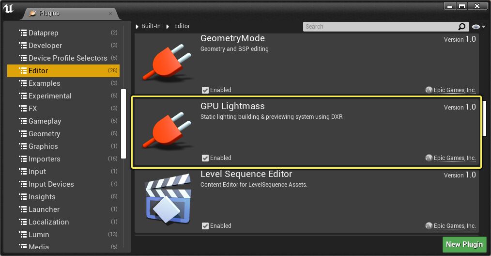 插件格中的GPU Lightmass插件