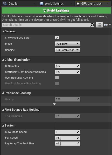 停靠后的GPU Lightmass面板