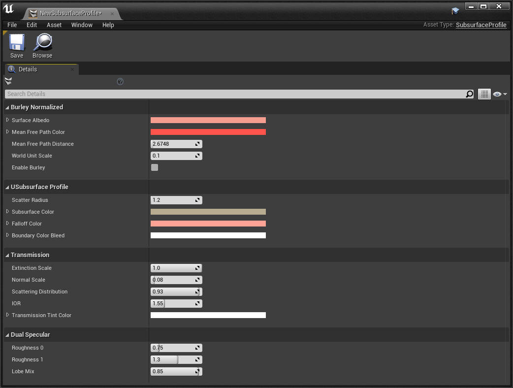 调整次表面轮廓
