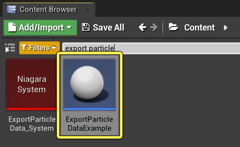 从内容浏览器中选择导出颗粒数据示例。