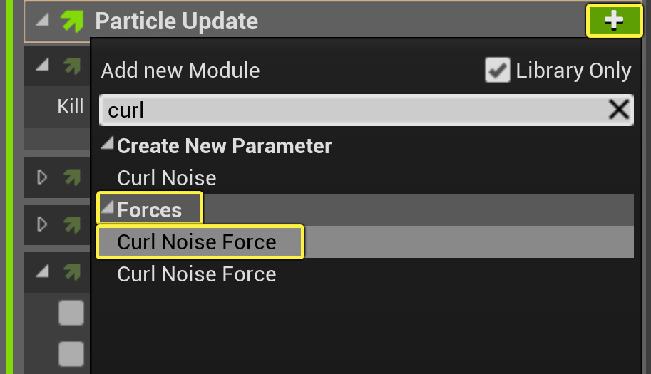 添加旋度噪点力模块