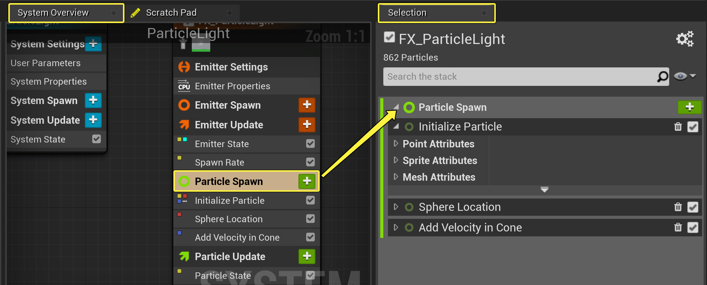 打开粒子生成组
