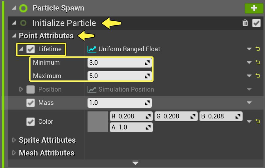 设置粒子生命周期