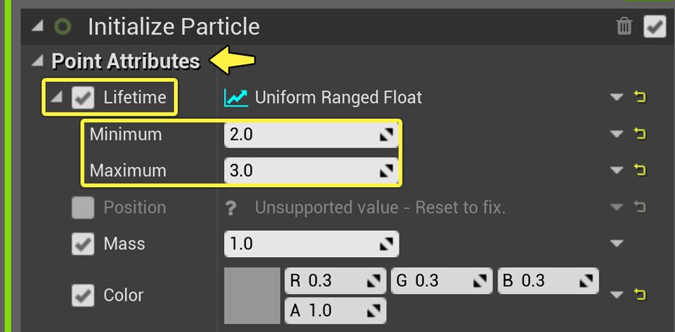 设置粒子生命周期