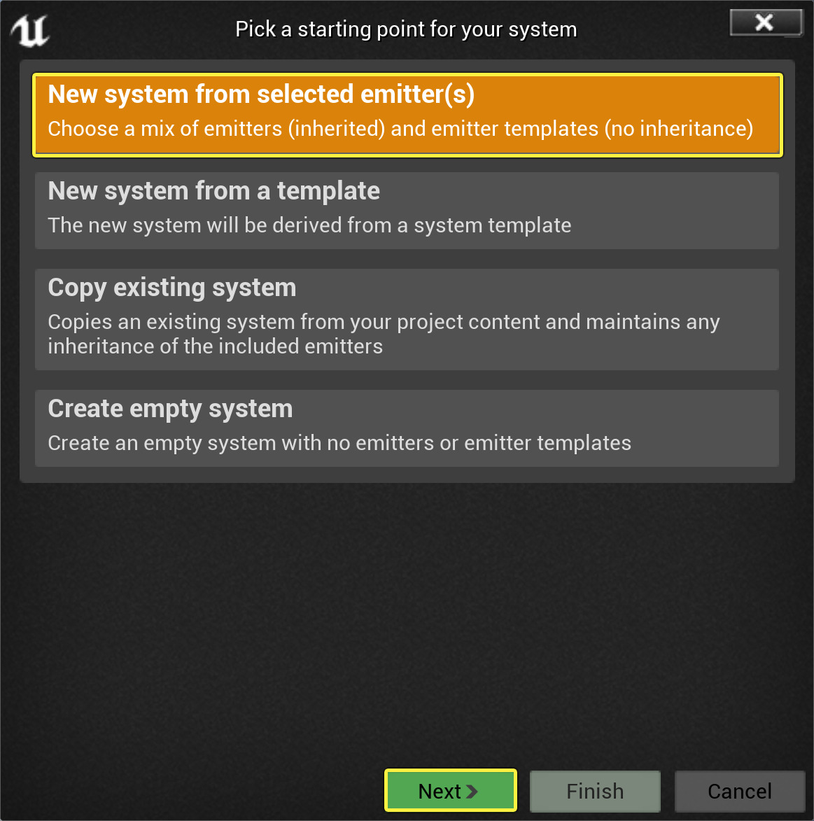 System Wizard New from Selected