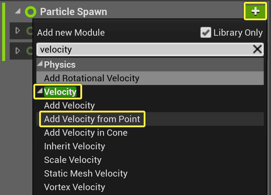 Add the Add Velocity From Point Module
