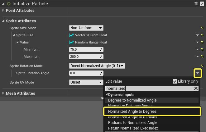 Add Sprite Rotation Normalized Angle to Degrees